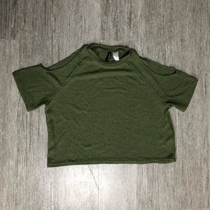 Divided Shoulder-less Green Crop Top S